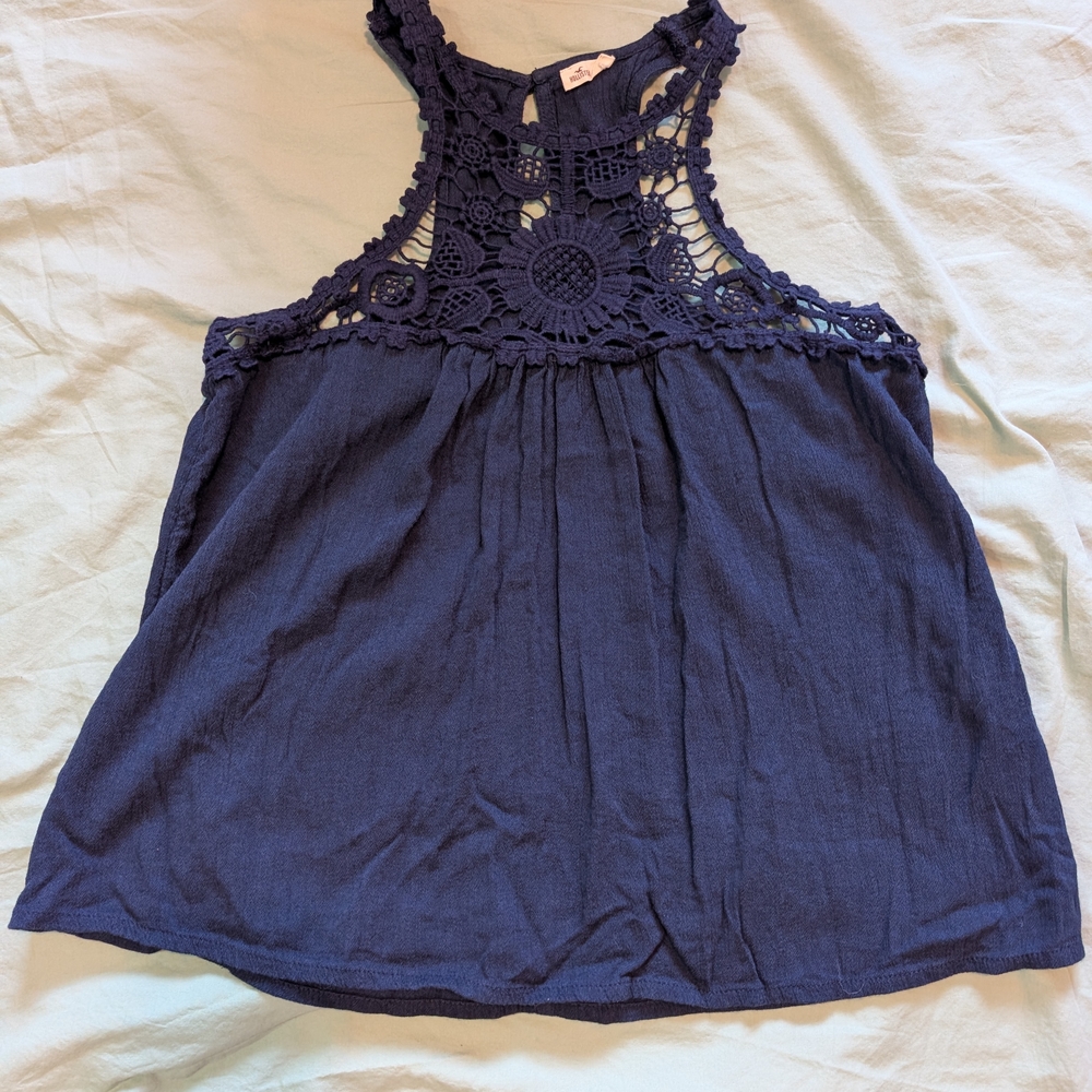 Hollister Navy Crochet Detail Tank Top, Size X-small